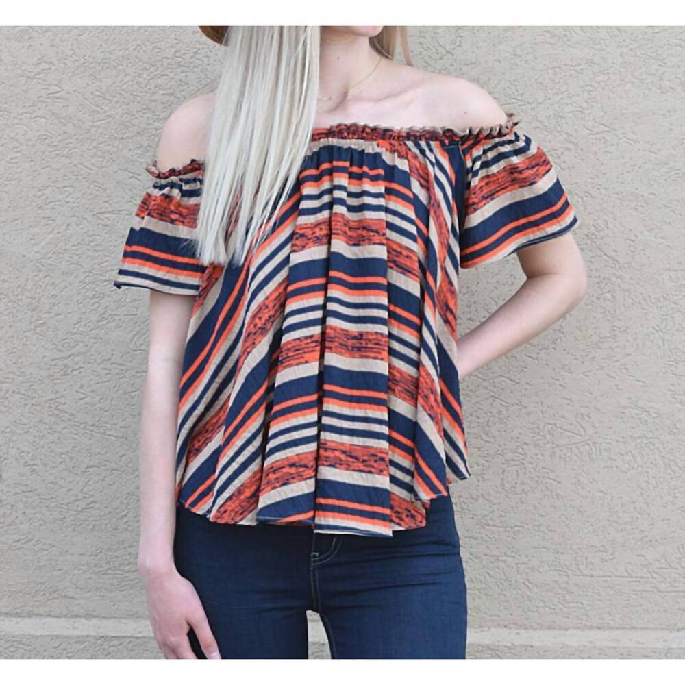 NEW FASCINATION off the shoulder stripe woven top in multi